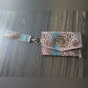 Brown and Blue Snakeskin Wristlet